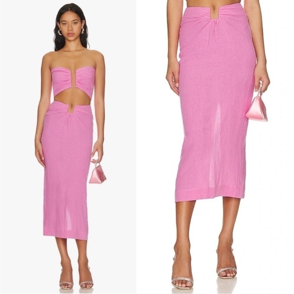 Natalie Rolt- Candy Pink Lilo High Waisted Linen Midi Skirt Size AU 3/ US 8 - Picture 1 of 11